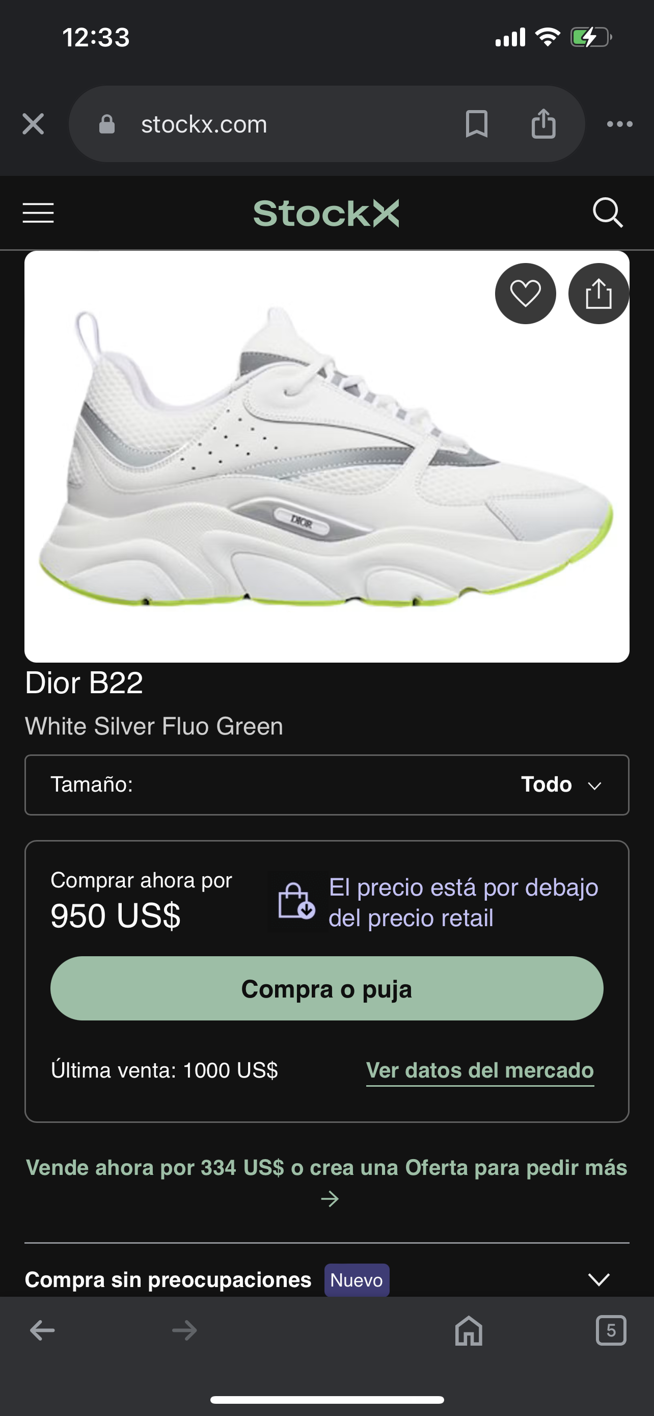 Dior B22 White Silver Fluo Green