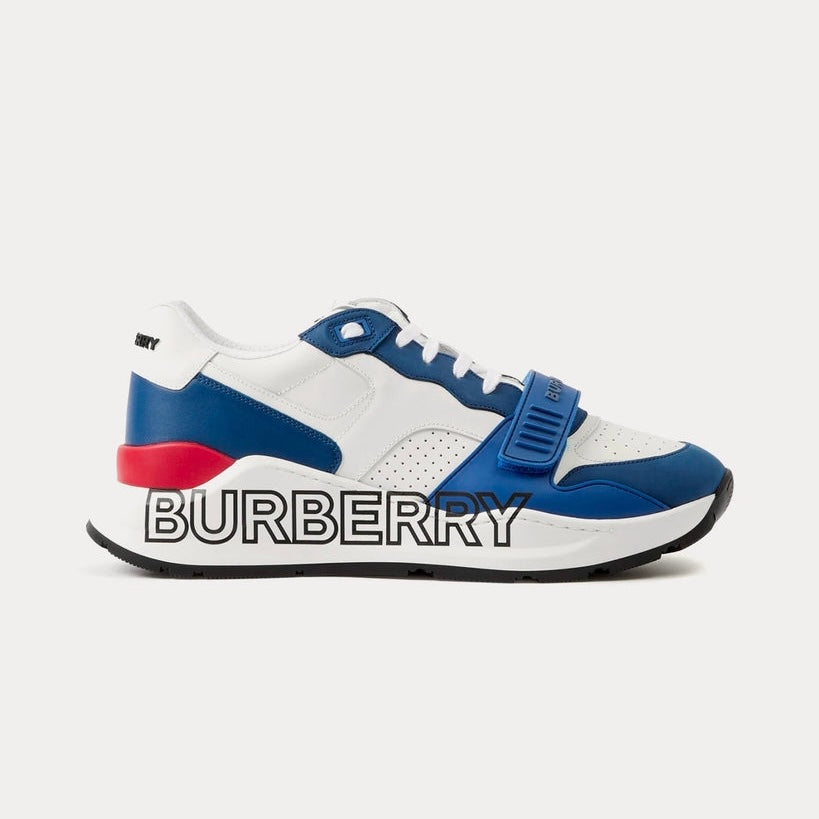 Burberry - Men's Logo Print Leather Navy / Red / White Low Top Sneakers