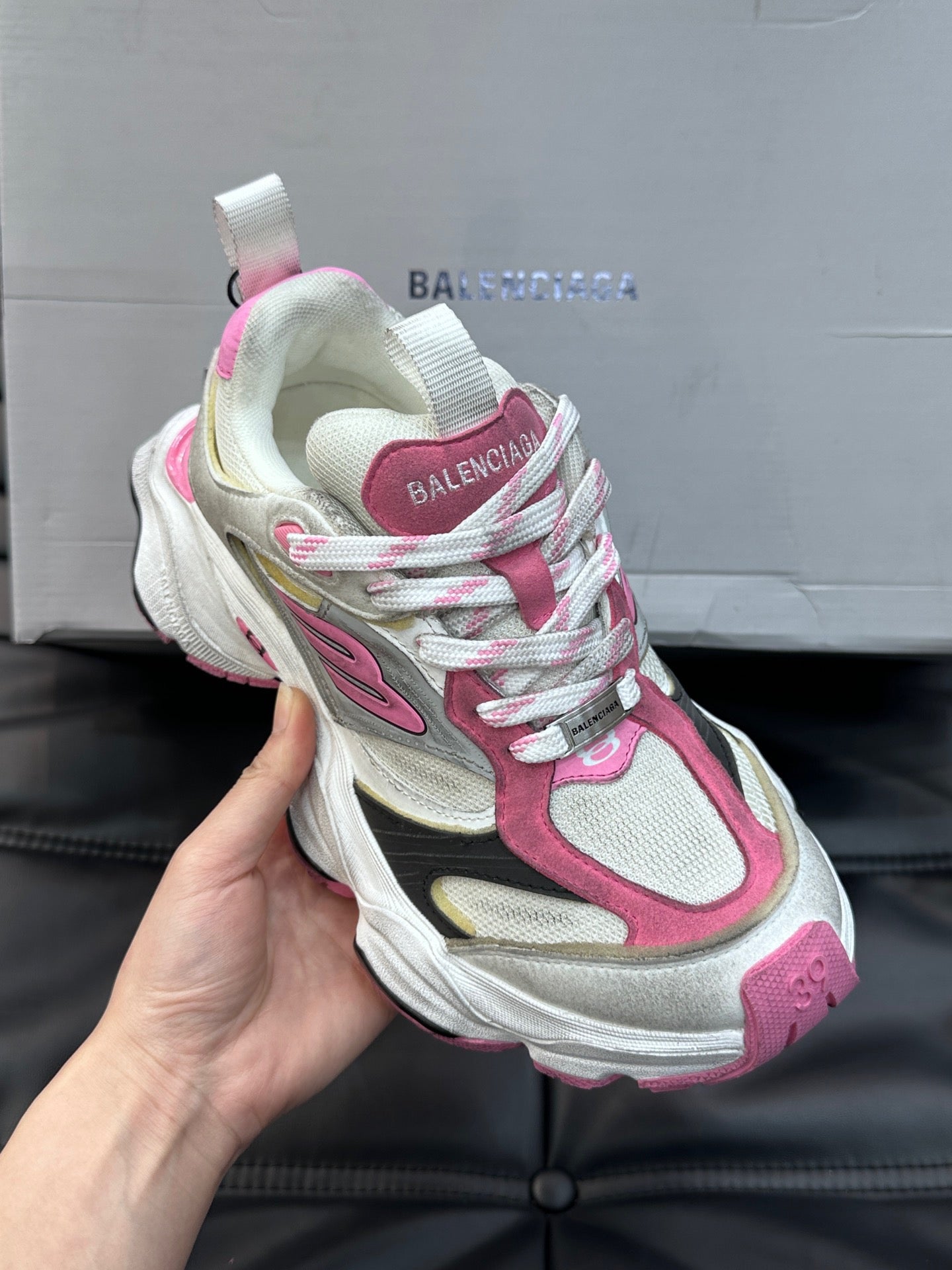 BALENCIAGA CARGO SNEAKERS IN GREY/WHITE/PINK