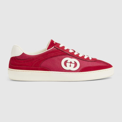 GG MEN'S INTERLOCKING G SNEAKER RED SUEDE