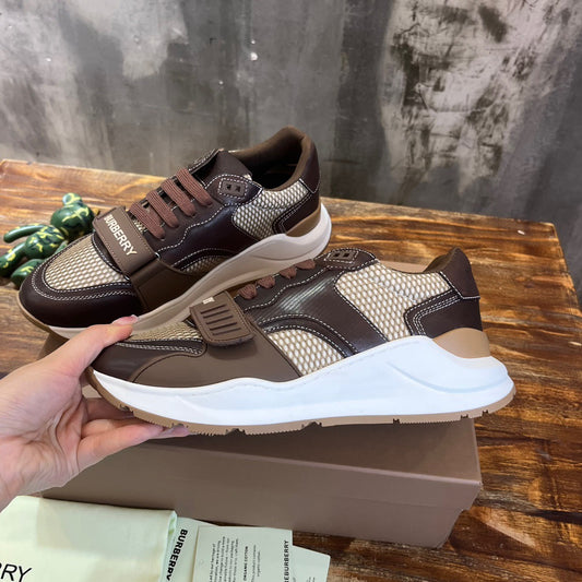 Burberry Brown And Check Print Trainer