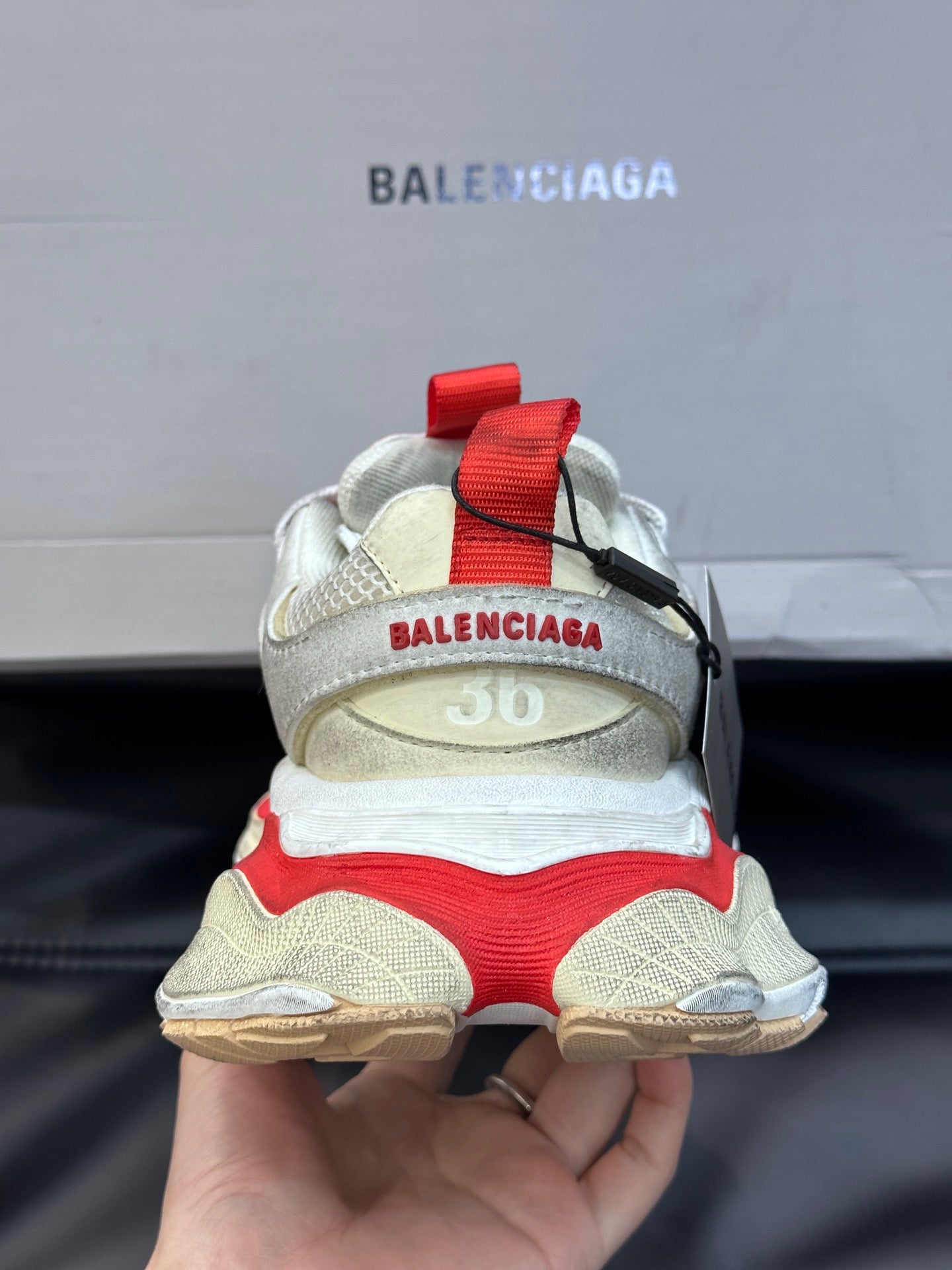 BALENCIAGA CARGO SNEAKERS IN BEIGE/GREY/RED