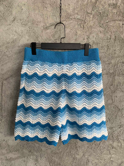 CASABLANCA WAVY GRADIENT OPEN KNIT CROCHET SHORTS