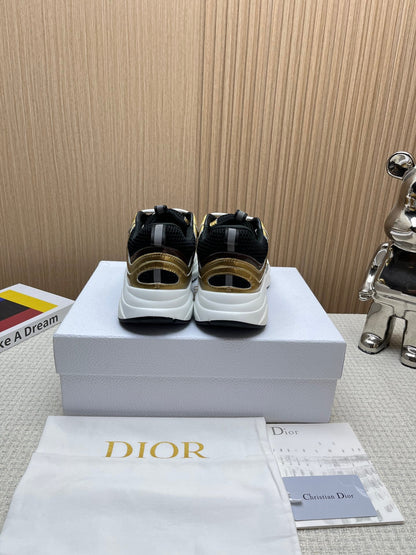 Dior B22 Technical Mesh & Laminated Calfskin Gold-Tone / White / Black