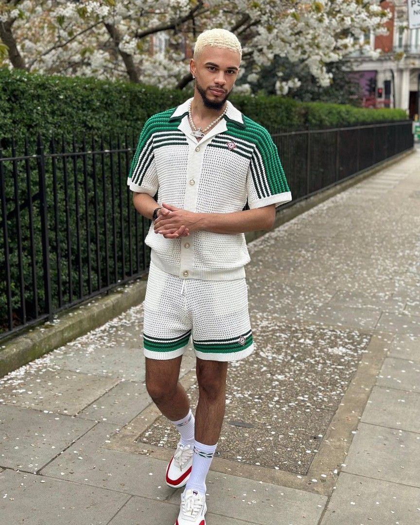 CASABLANCA White-Green CROCHET SHORTS