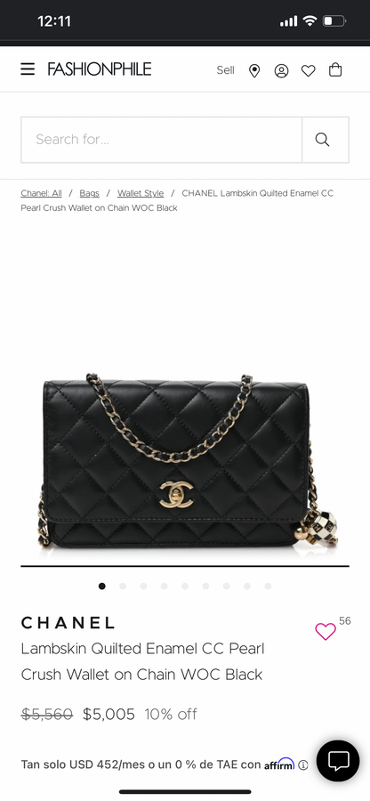 CHANEL Lambskin Quilted Enamel CC Pearl Crush Wallet on Chain WOC Black