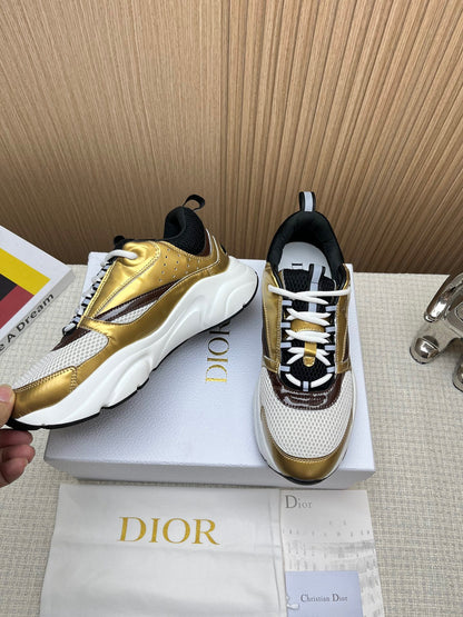 Dior B22 Technical Mesh & Laminated Calfskin Gold-Tone / White / Black