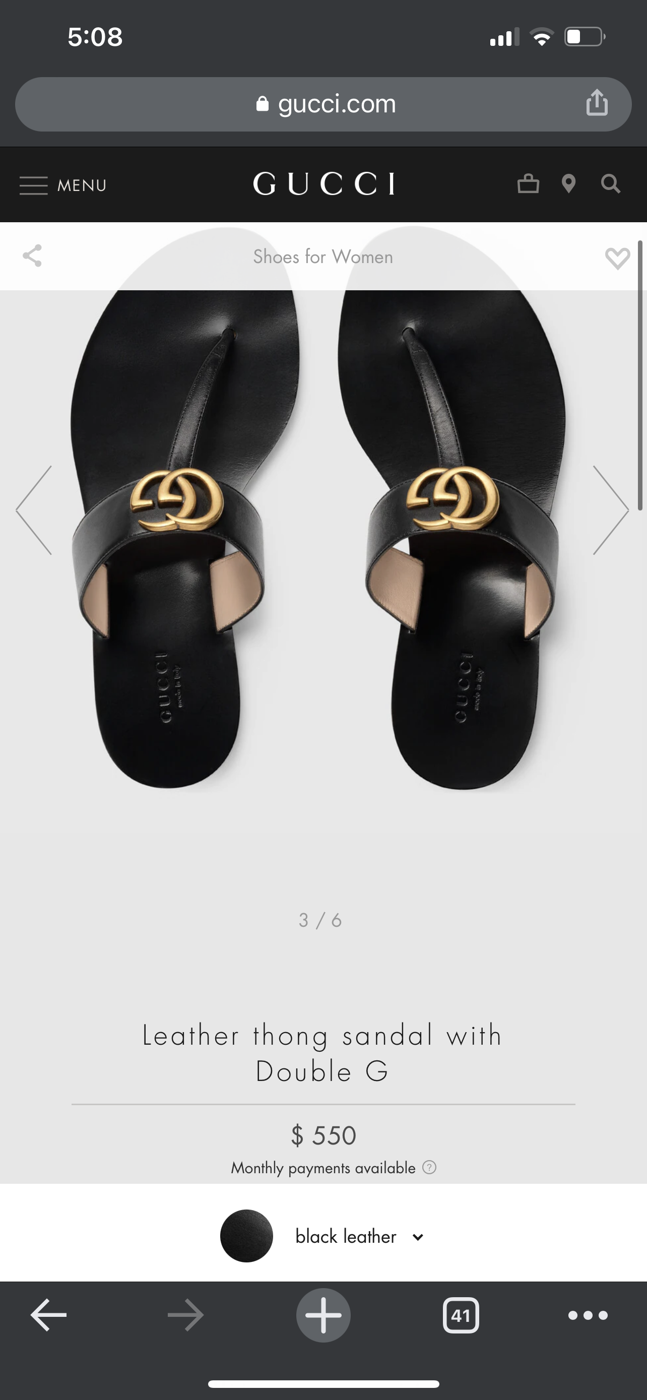 Gucci - Leather Thong Sandal with Double G