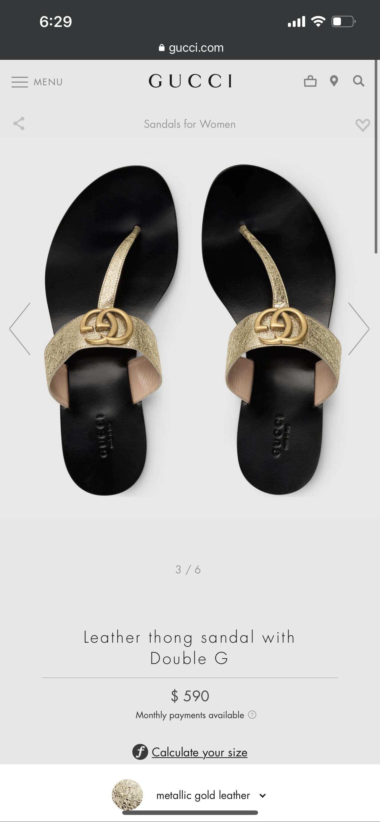 Gucci - Leather Thong Sandal with Double G