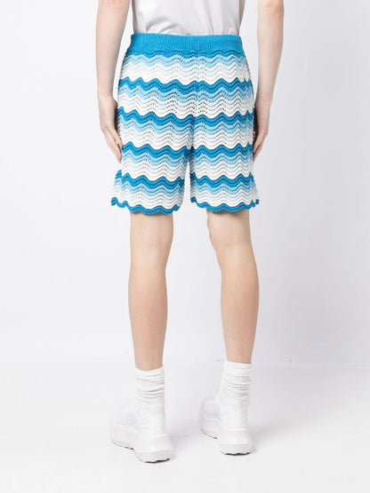 CASABLANCA WAVY GRADIENT OPEN KNIT CROCHET SHORTS