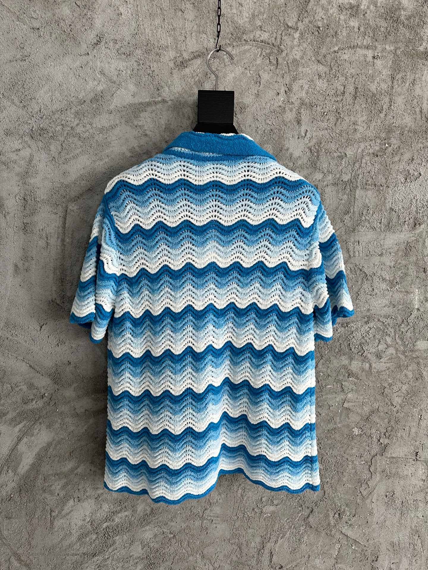 CASABLANCA WAVY GRADIENT OPEN KNIT CROCHET SHIRTS