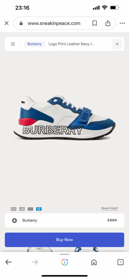 Burberry - Men's Logo Print Leather Navy / Red / White Low Top Sneakers