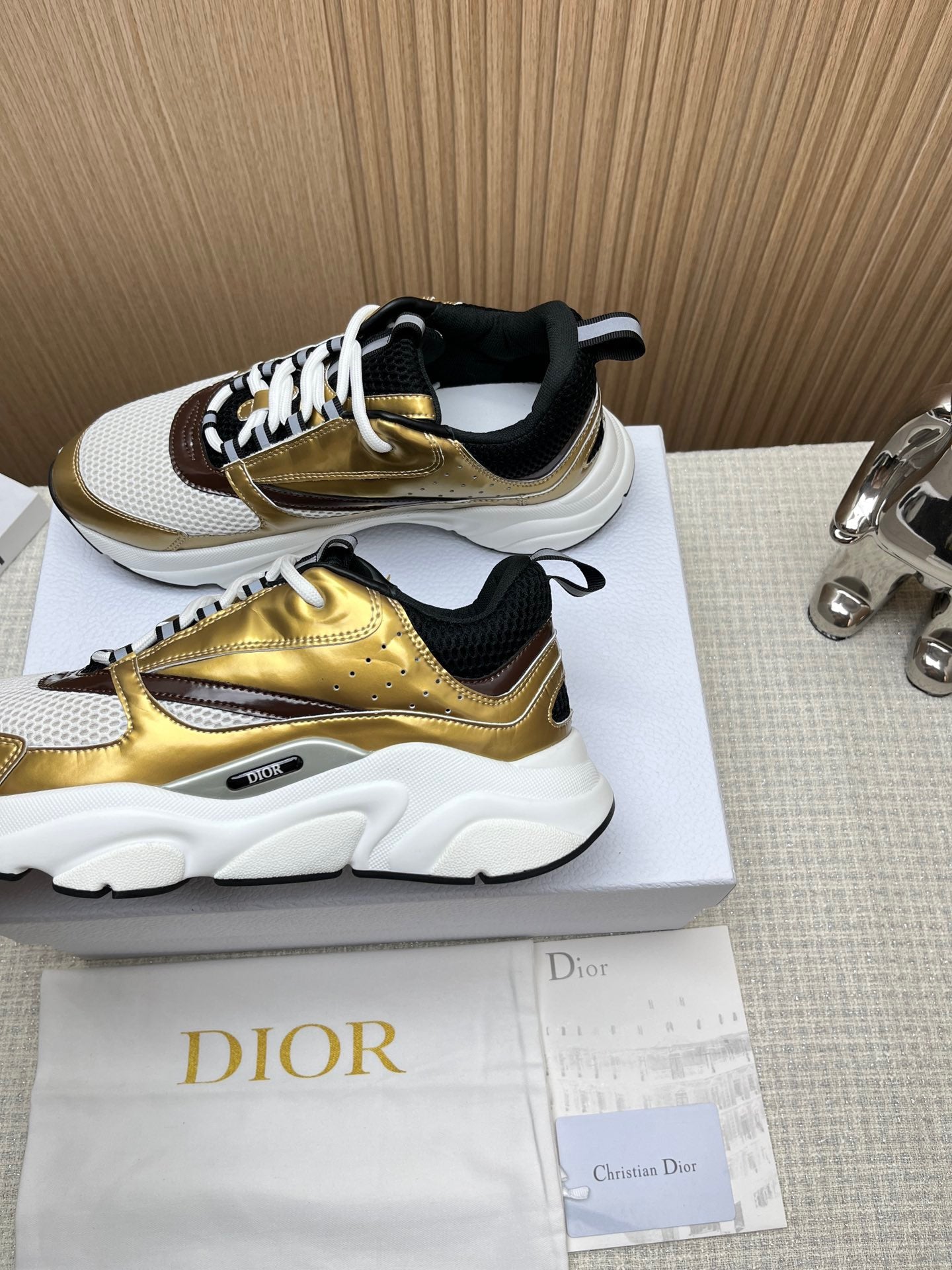 Dior B22 Technical Mesh & Laminated Calfskin Gold-Tone / White / Black