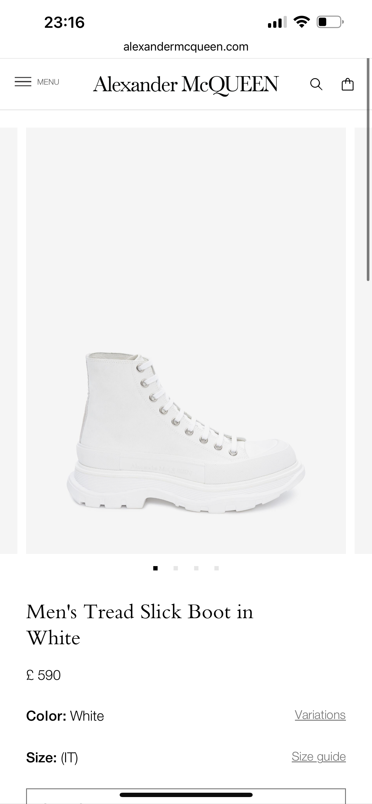 Alexander McQueen Tread Slick Boot in White