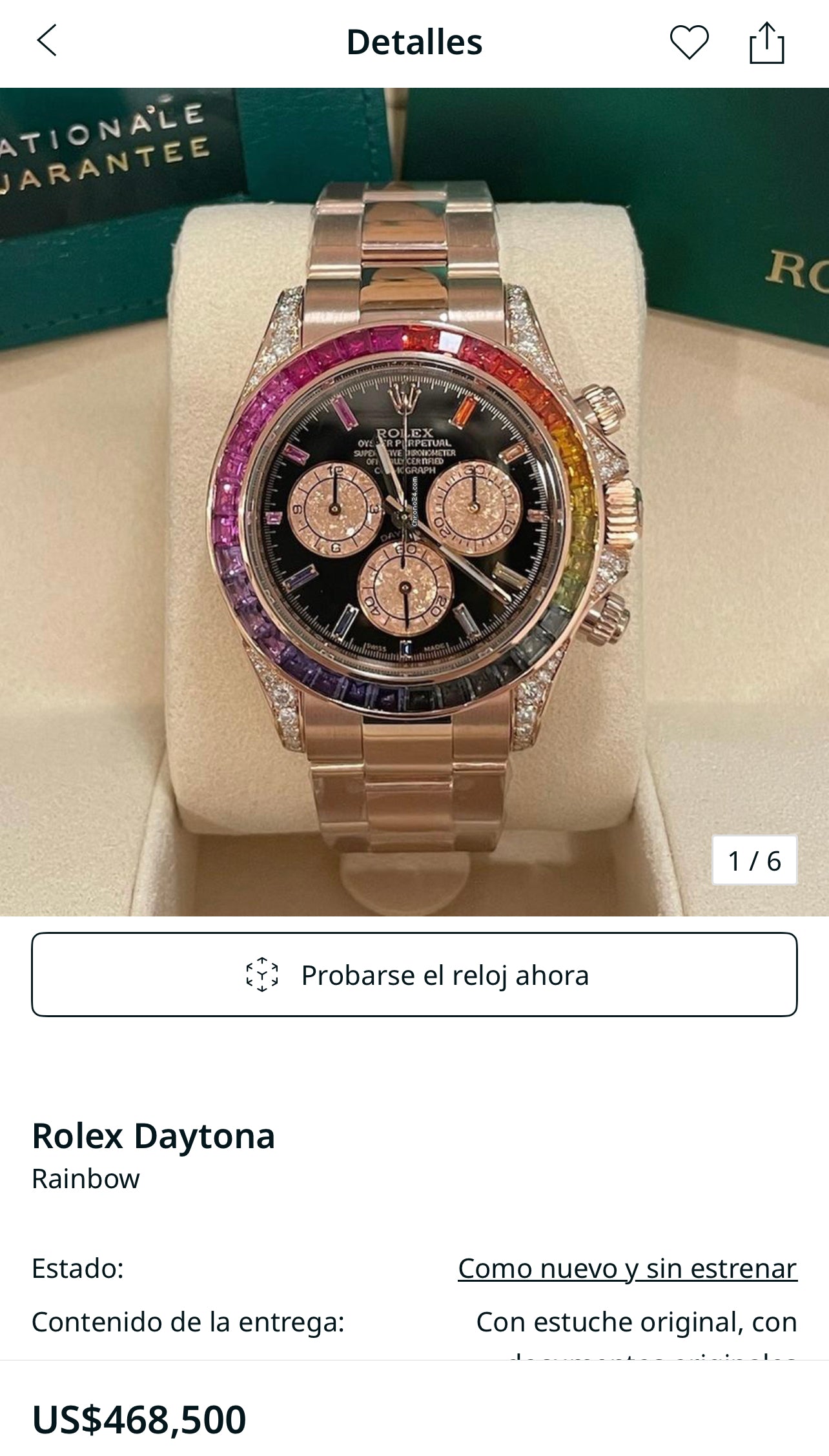 Rolex Daytona Rainbow Factory Setting with diamond Lugs Mint Condition