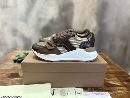 Burberry Brown And Check Print Trainer