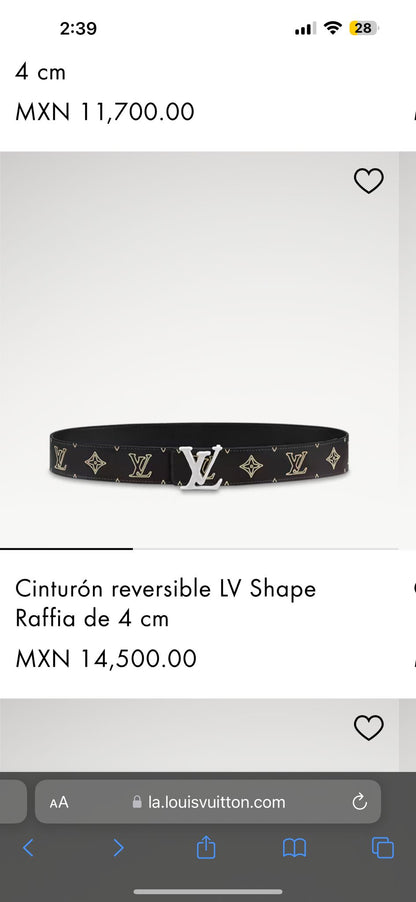 LV BELT Cinturón reversible Shape Raffa de 4 cm