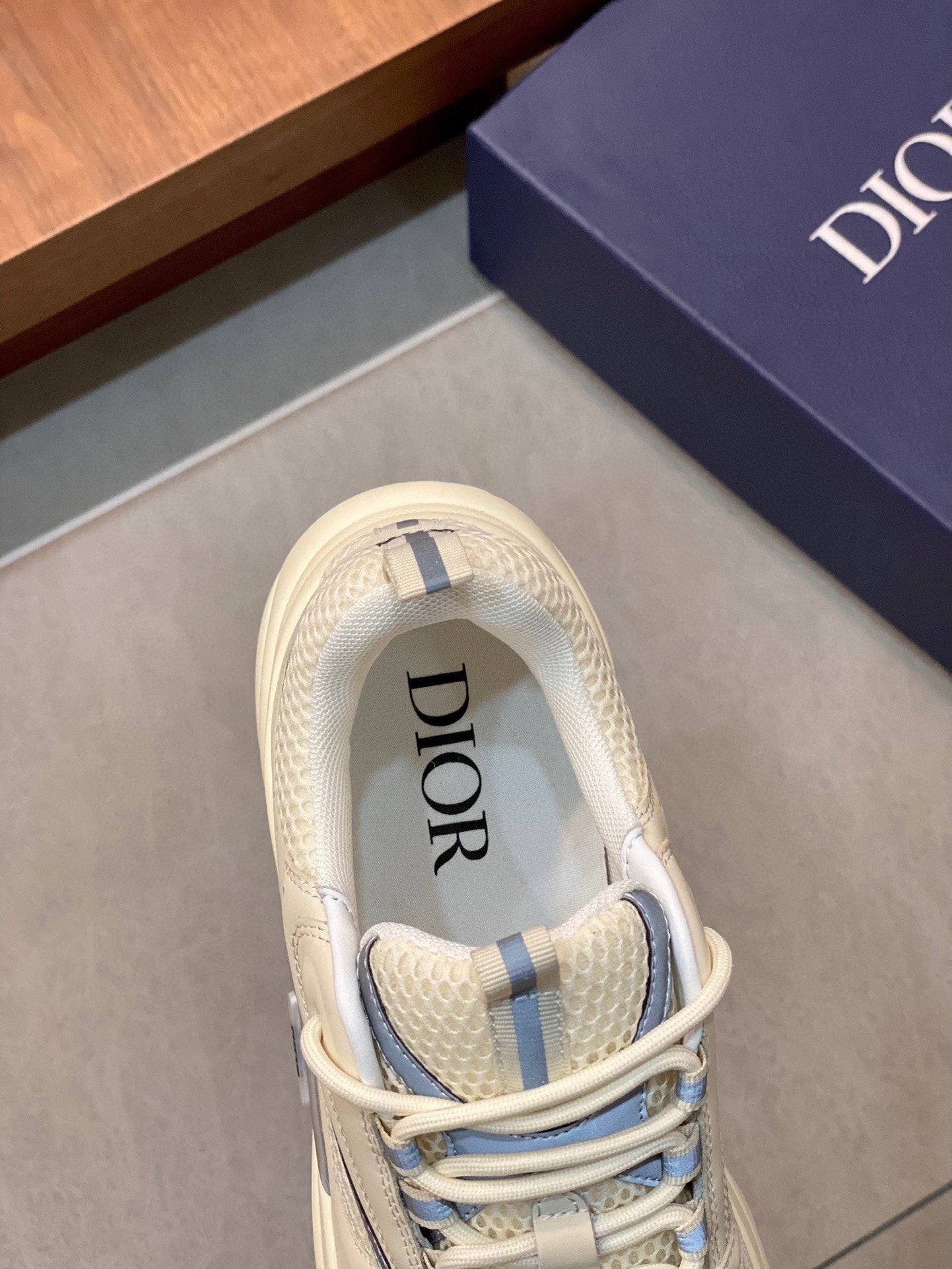 Dior B22 Cream Blue Calfskin Trainer