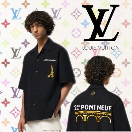 LV Monogram Open Collar Short-Sleeved Cotton Shirt 1AFJHP