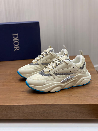 Dior B22 Cream Blue Calfskin Trainer