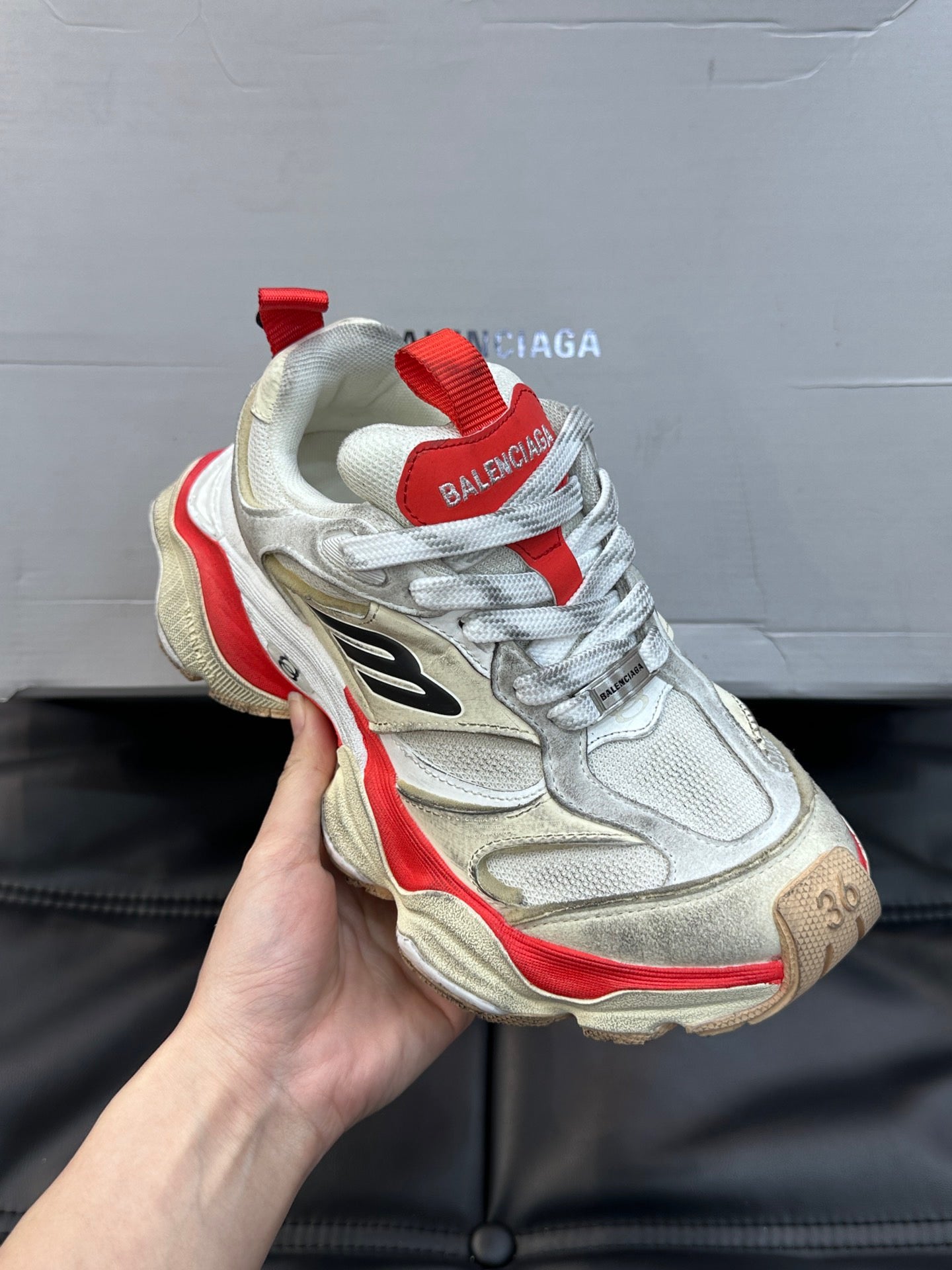 BALENCIAGA CARGO SNEAKERS IN BEIGE/GREY/RED