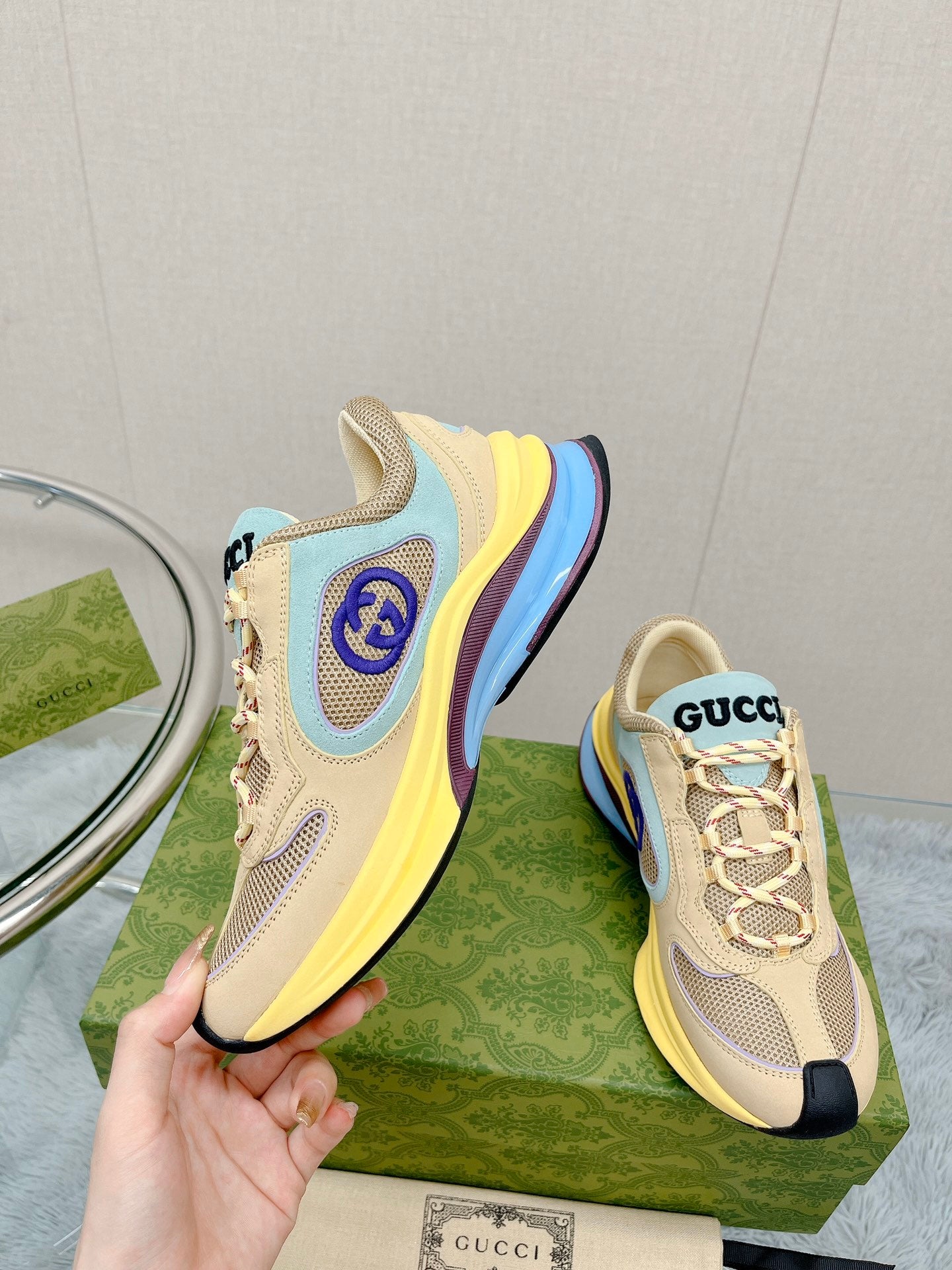 GG RUN SNEAKER Yellow Suede Gris 35-44