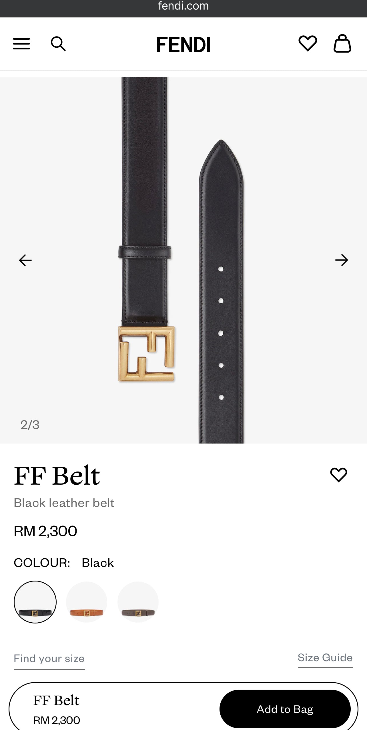 FENDI BLACK FF BELT