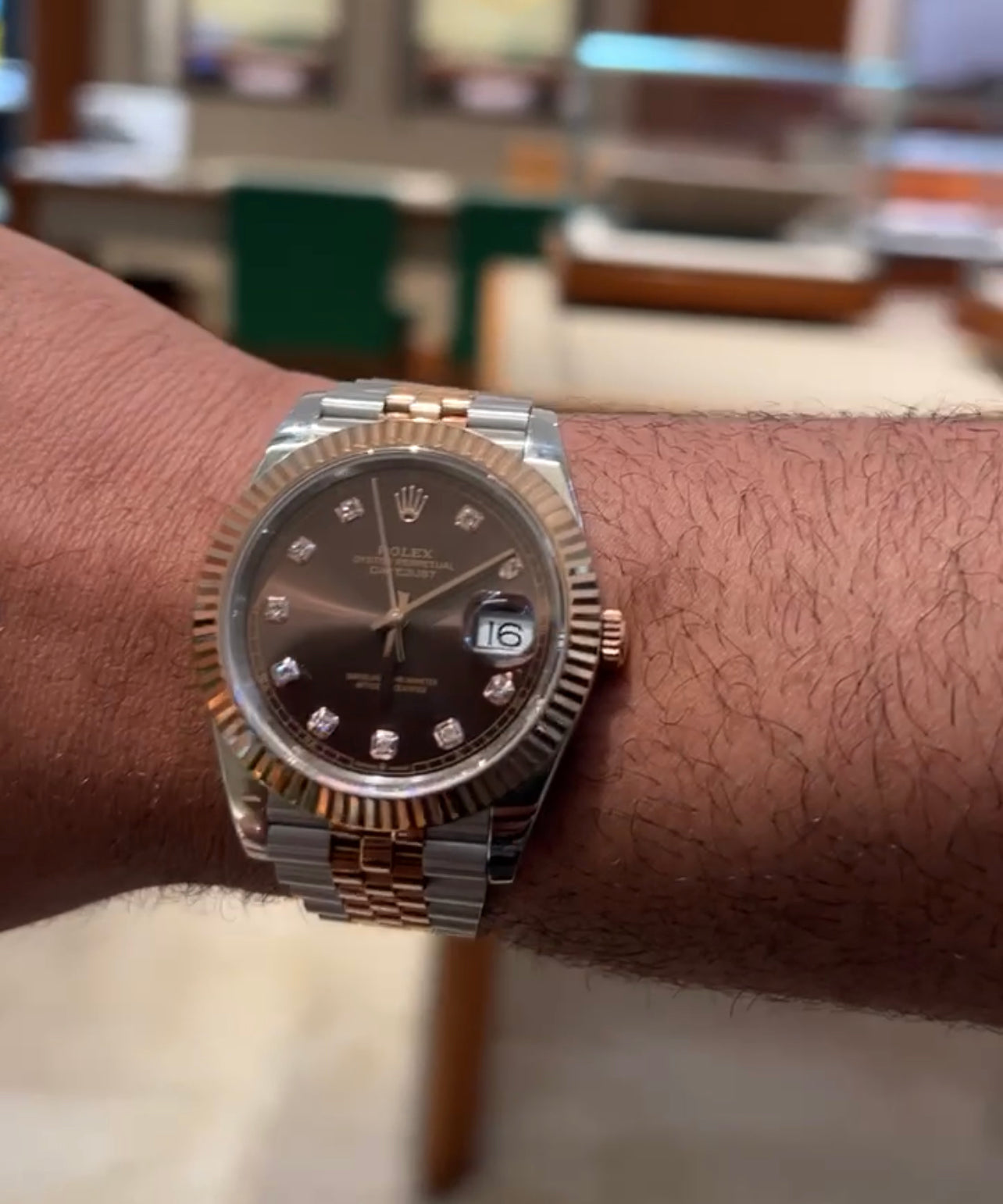 Rolex Datejust Two Tone Rose Factory Chocolate Diamond Dial