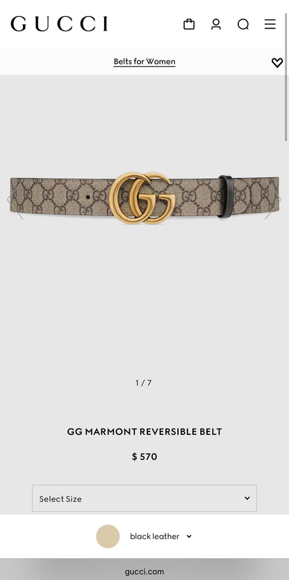 Gucci GG MARMONT REVERSIBLE BELT 3.7cm