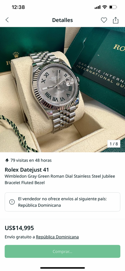 Rolex Datejust 41 Wimbledon Gray Green Roman Dial Stainless Steel Jubilee Bracelet Fluted Bezel