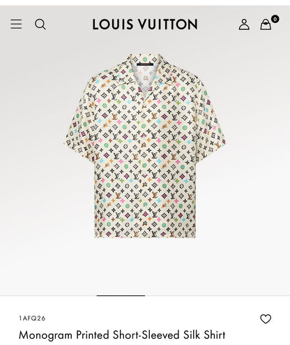 LV Monogram Printed Short-Sleeved Silk Shirt 1AFQ26