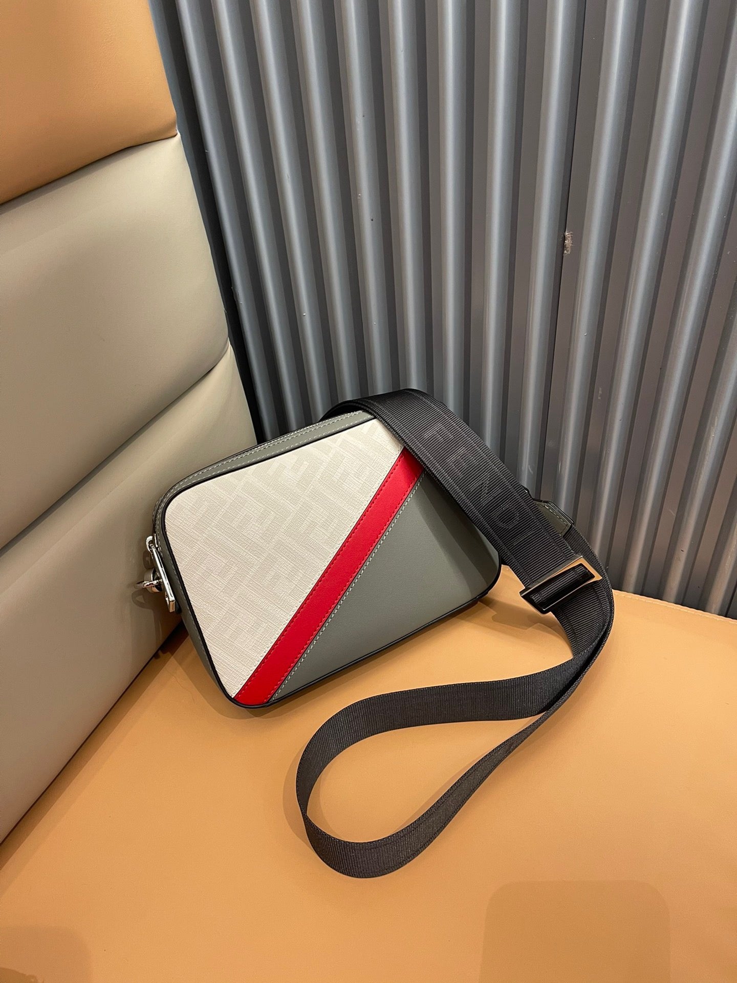 Fendi Diagonal Camera Case White Red Grey