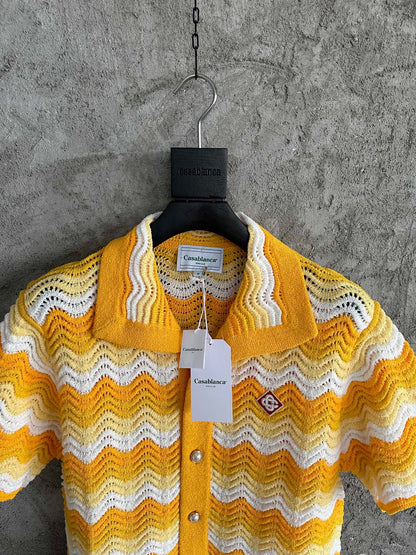 CASABLANCA WAVY GRADIENT OPEN KNIT CROCHET SHIRTS