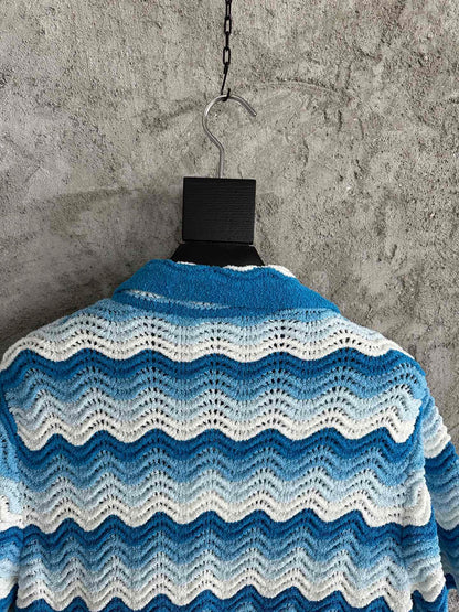 CASABLANCA WAVY GRADIENT OPEN KNIT CROCHET SHIRTS