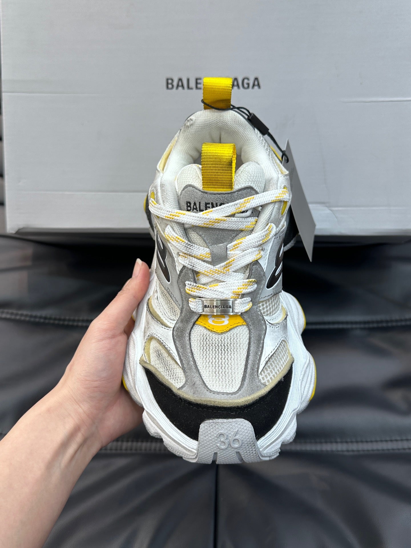 BALENCIAGA CARGO SNEAKERS IN GREY/BLACK/YELLOW