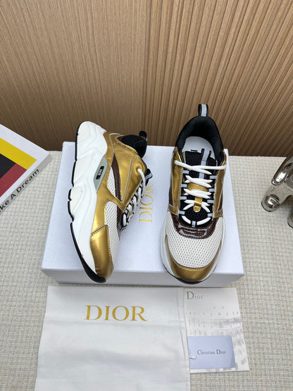 Dior B22 Technical Mesh & Laminated Calfskin Gold-Tone / White / Black