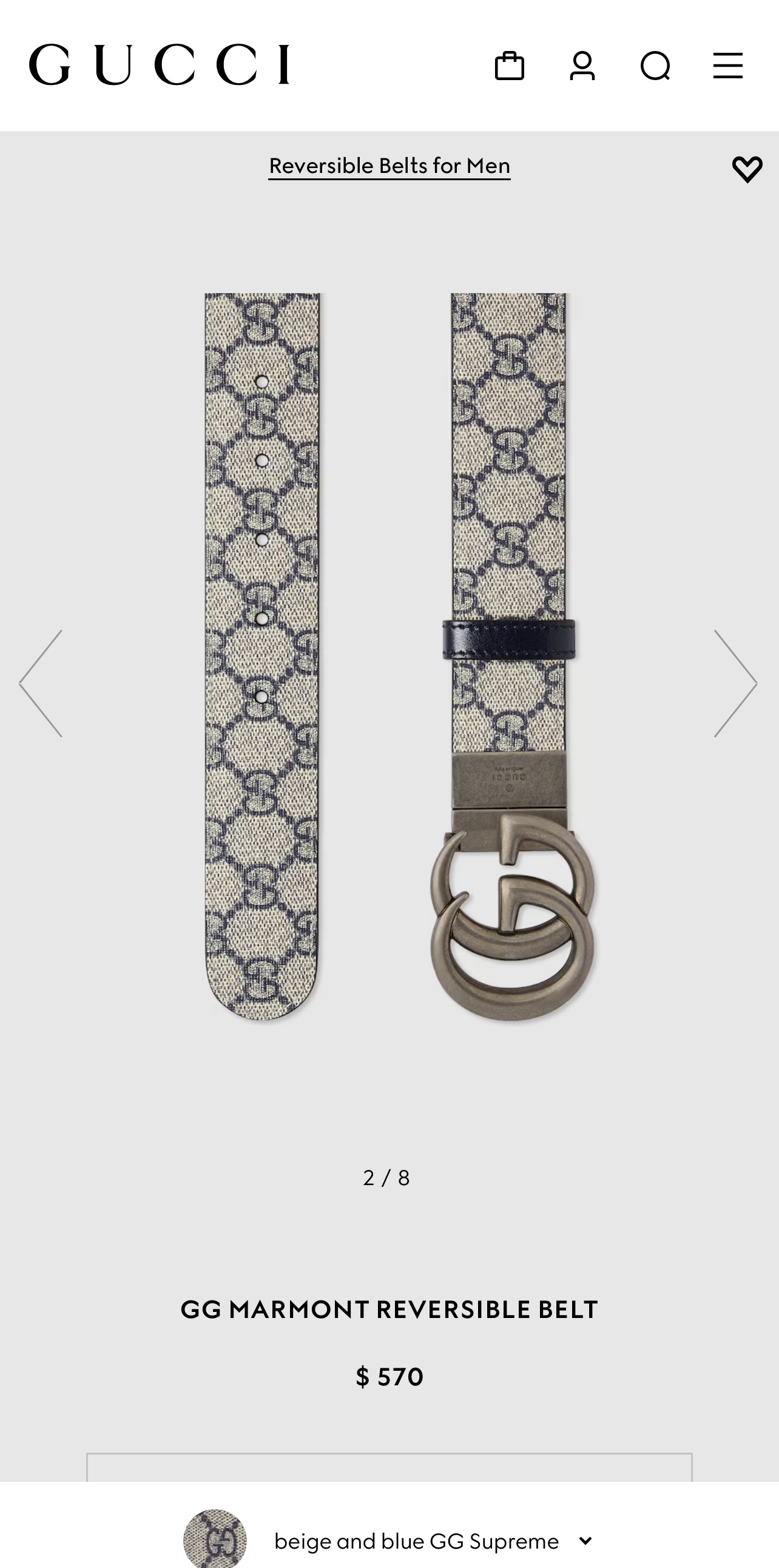 Gucci GG MARMONT REVERSIBLE BELT 3.7cm