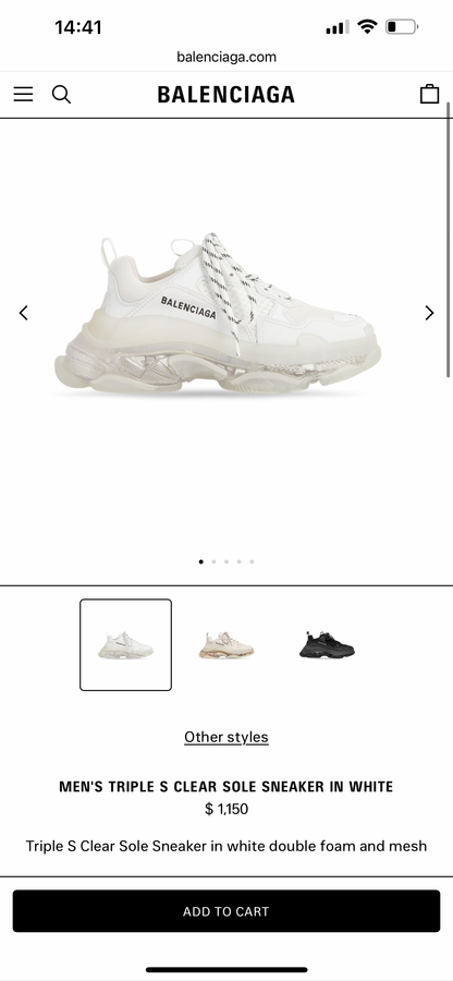 Balenciaga TRIPLE S CLEAR SOLE SNEAKER IN WHITE