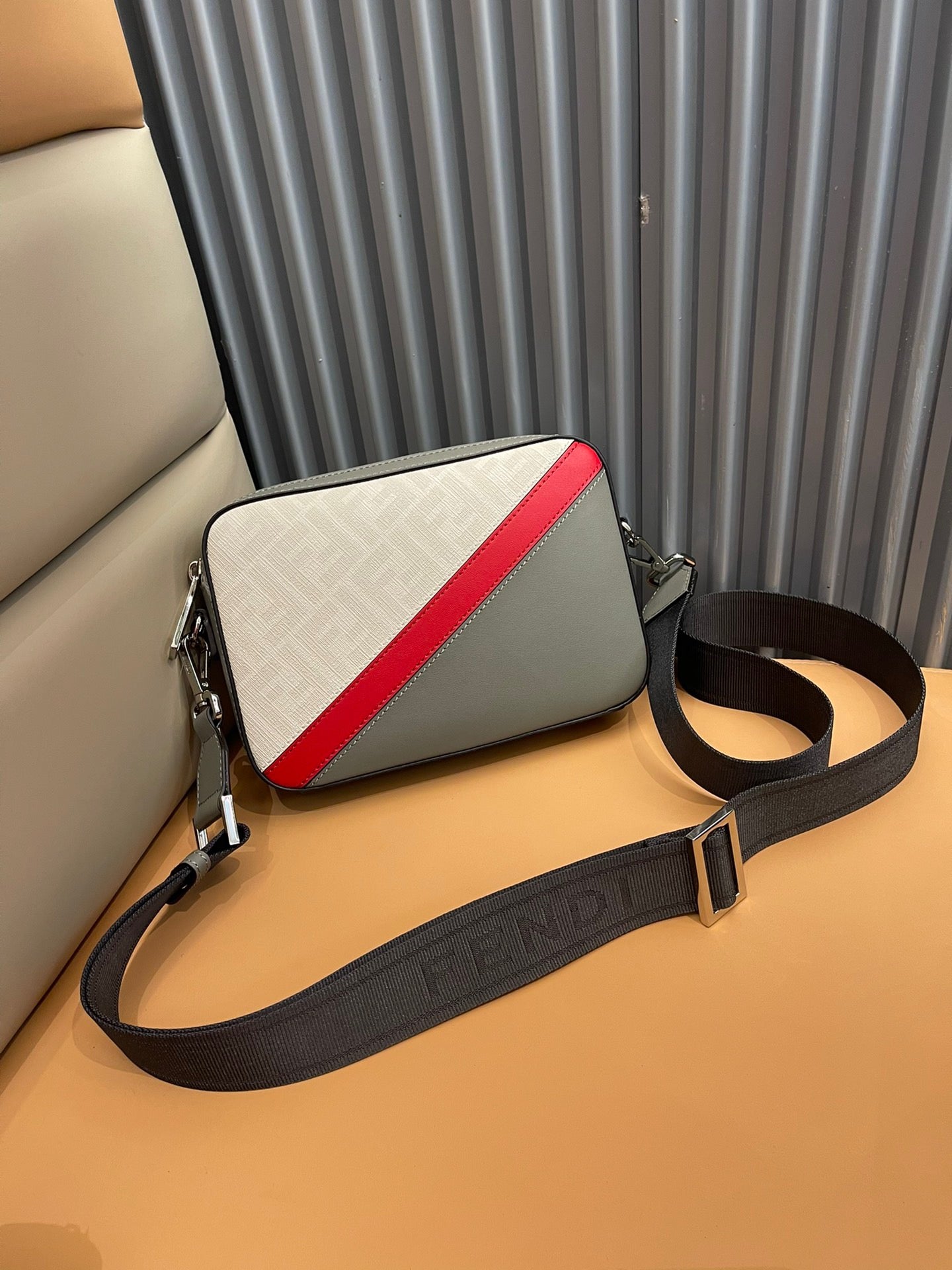 Fendi Diagonal Camera Case White Red Grey