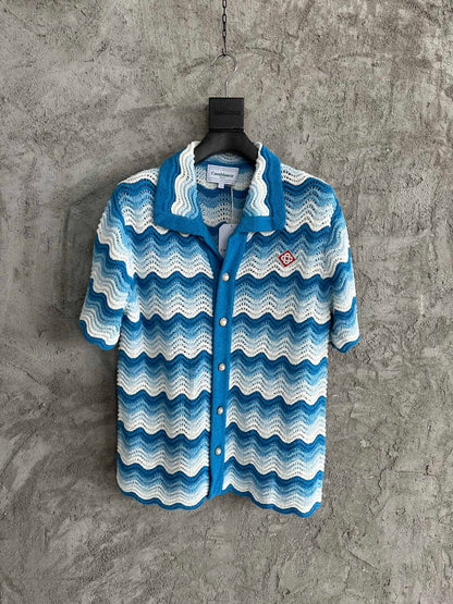 CASABLANCA WAVY GRADIENT OPEN KNIT CROCHET SHIRTS