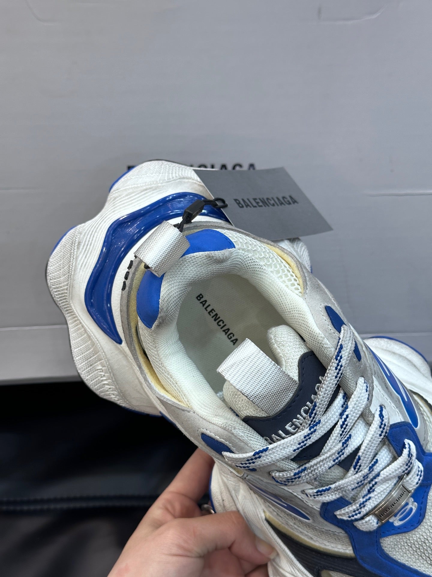 BALENCIAGA CARGO SNEAKERS IN GREY/WHITE/BLUE