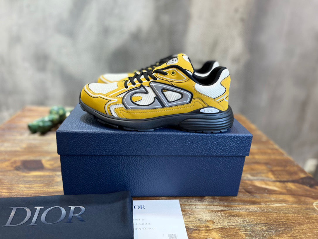 DIOR B30 Sneakers Cream Mesh and Yellow Technical Fabric