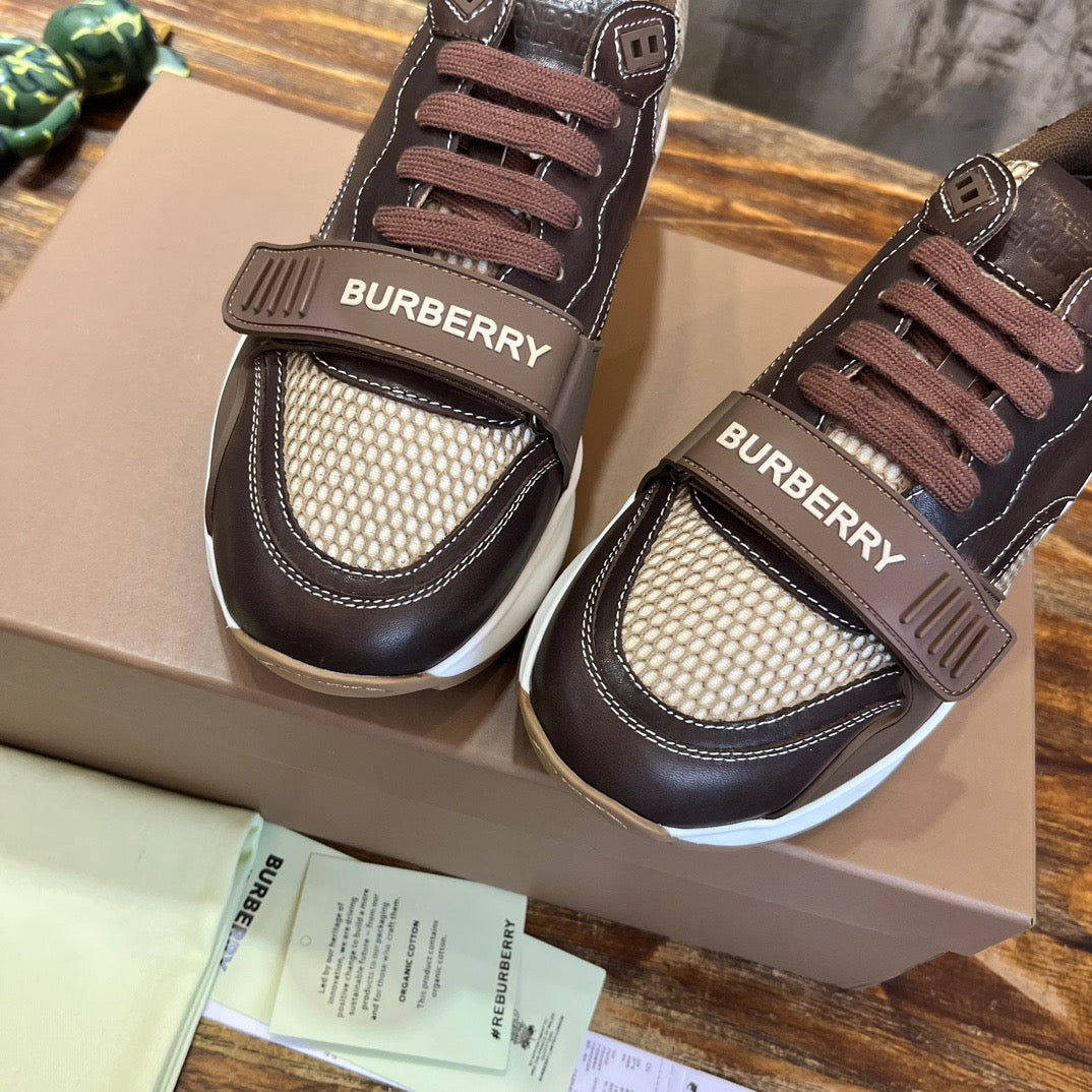 Burberry Brown And Check Print Trainer