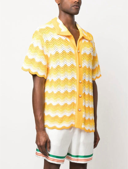 CASABLANCA WAVY GRADIENT OPEN KNIT CROCHET SHIRTS