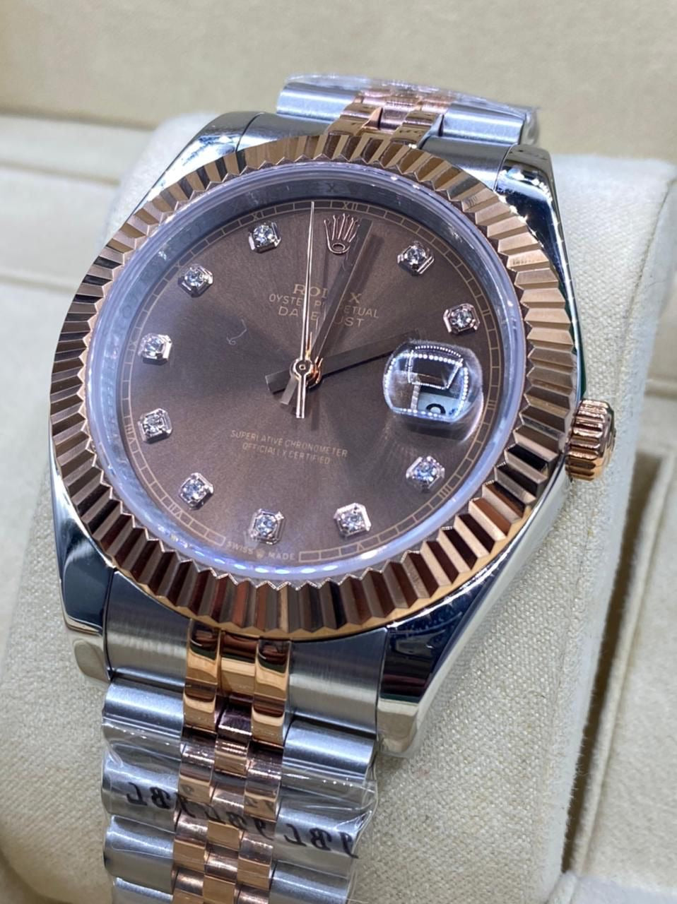 Rolex Datejust Two Tone Rose Factory Chocolate Diamond Dial 126331