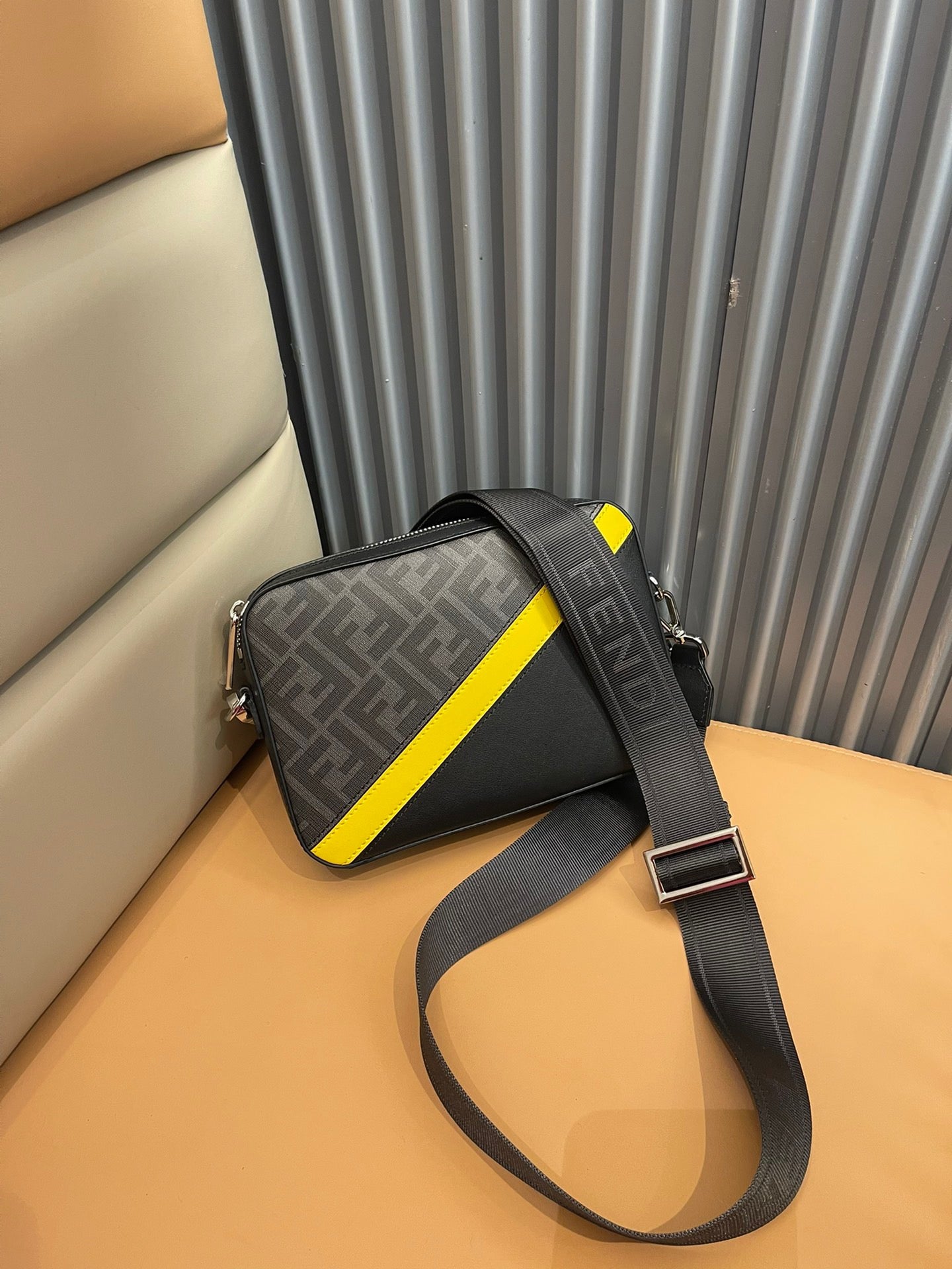 Fendi Diagonal Camera Case Black Yellow