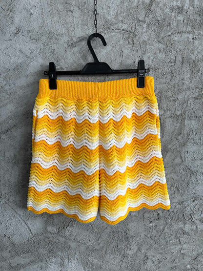 CASABLANCA WAVY GRADIENT OPEN KNIT CROCHET SHORTS