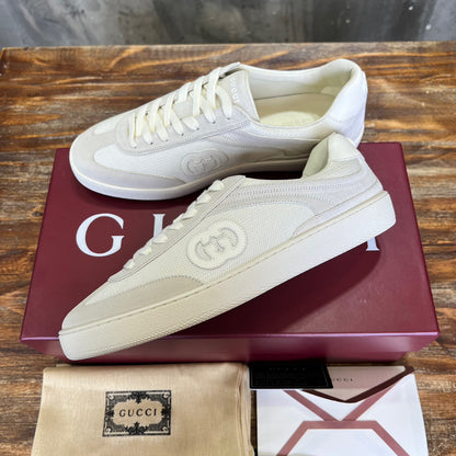 GG MEN'S INTERLOCKING G SNEAKER WHITE SUEDE