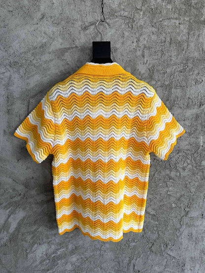 CASABLANCA WAVY GRADIENT OPEN KNIT CROCHET SHIRTS