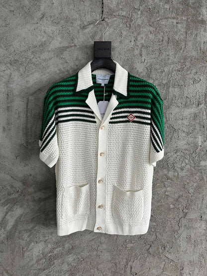 CASABLANCA White-Green CROCHET SHIRTS